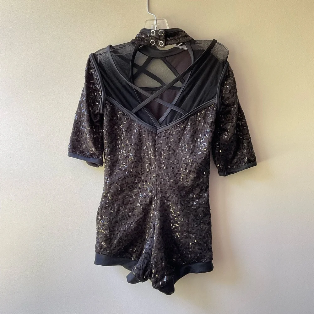 Weissman Black Sequins Dance Biketard